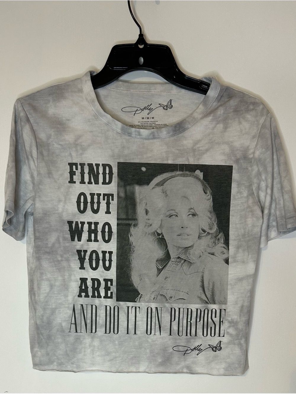Dolly Parton Gray Tie-Dye Graphic Crop Tee